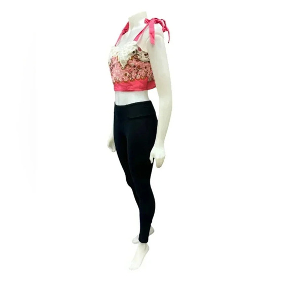 Rachel Zoe NWT Linen Blend Crop Tank Tie Up Floral Pink/White/Gold Size Medium - Picture 3 of 8